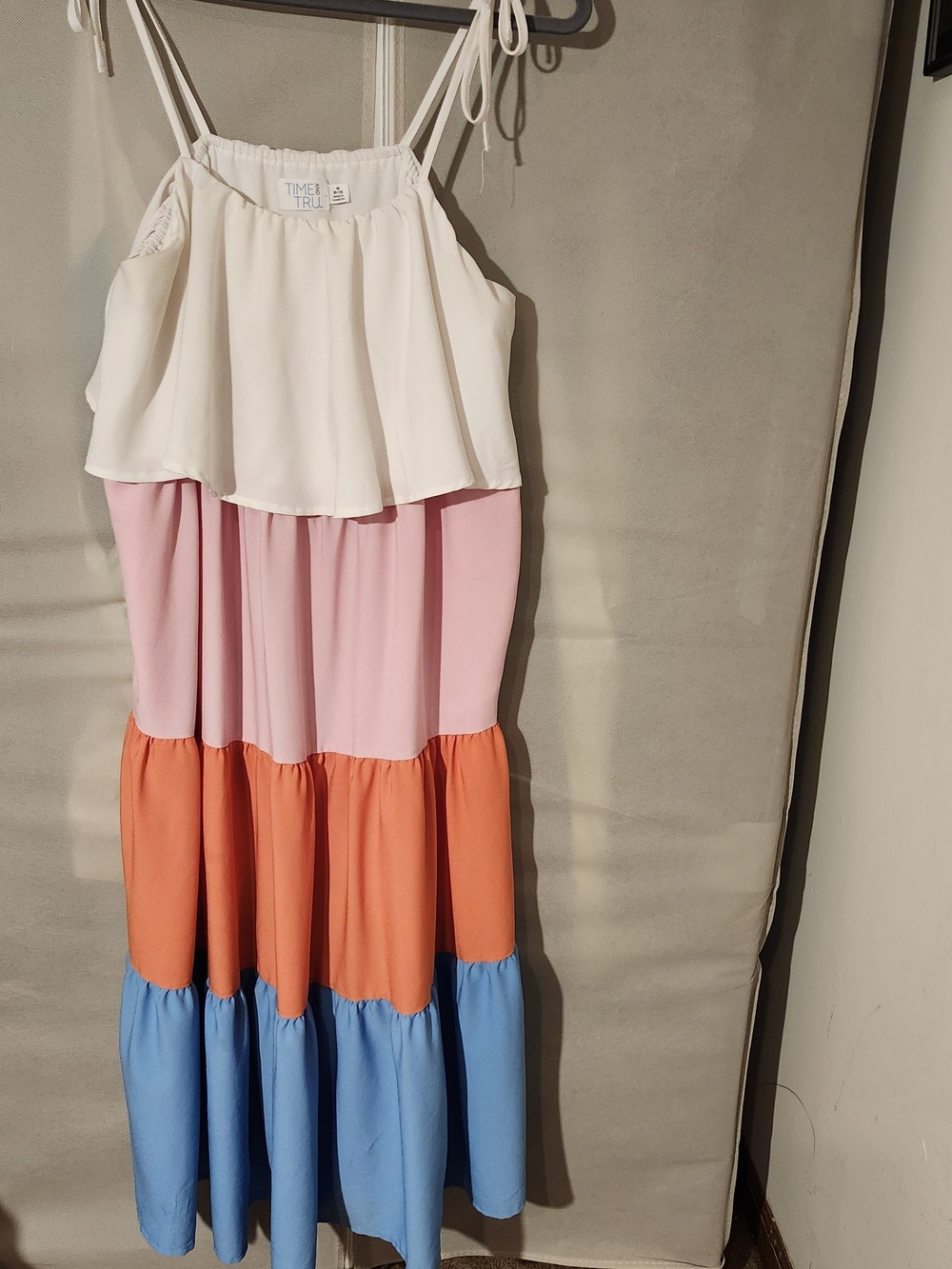 Time and Tru Girls' Colorblock Tiered Maxi Dress - White, Pink, Orange, Blue